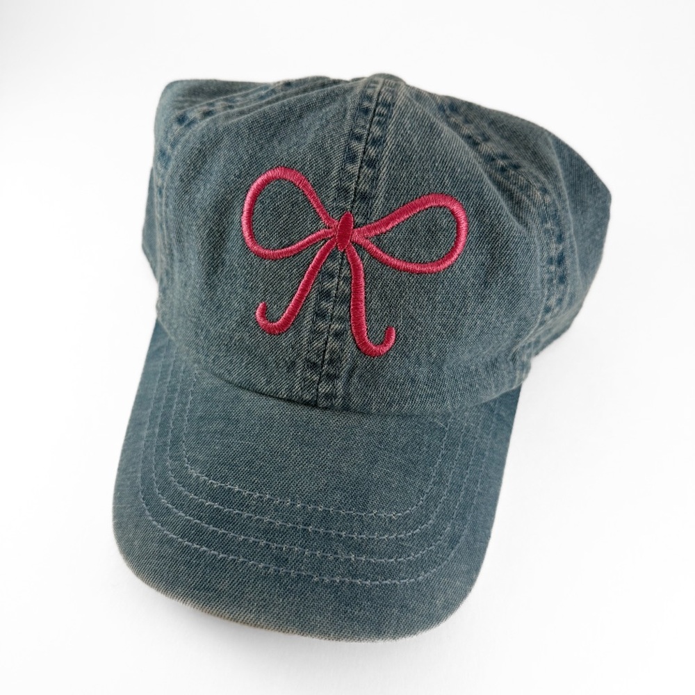 KIDS: Girls' Denim with Embroidered Bow Baseball Hat - Cat & Jack Denim Blue